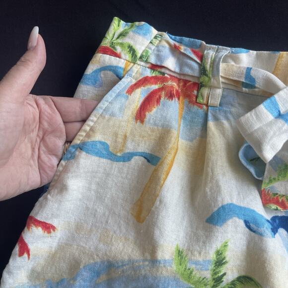C&C‎ California Womens Shorts Size 14 Tropical Palm Leaf 100% Linen Pull-On - Picture 3 of 10